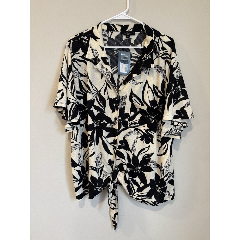 Fred David Women’s Size 3X Black & Tan Flutter‎ Sleeve Top NWT